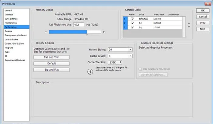 Preferences Memori RAM Photoshop CS6