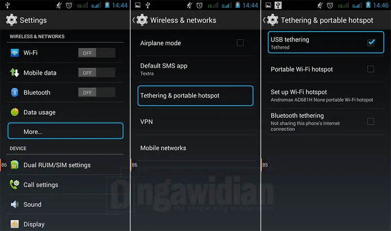 Menggunakan USB tethering Sebagai Modem