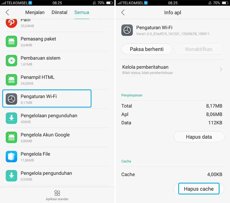 Hapus Cache Pengaturan WiFi