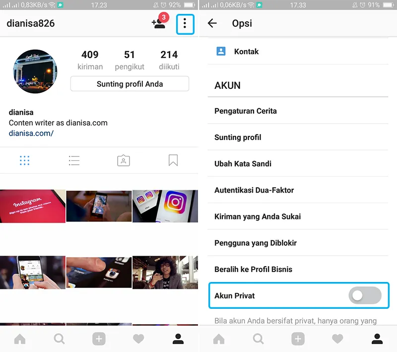Mengunci Foto Instagram Agar Private