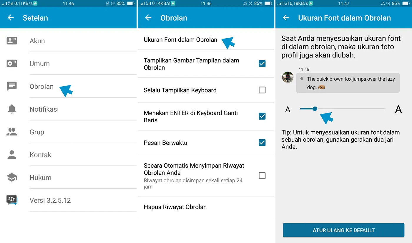Cara Mengubah Ukuran Font BBM