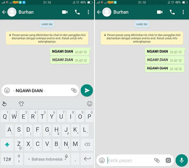 Cara Menulis Huruf Tercoret di WhatsApp
