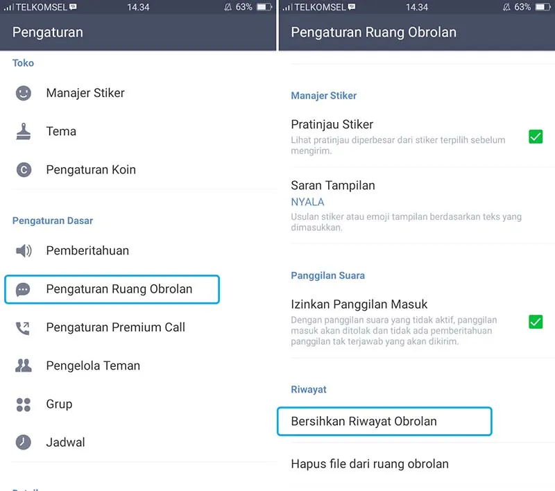 Bersihkan Riwayat Obrolan LINE Android