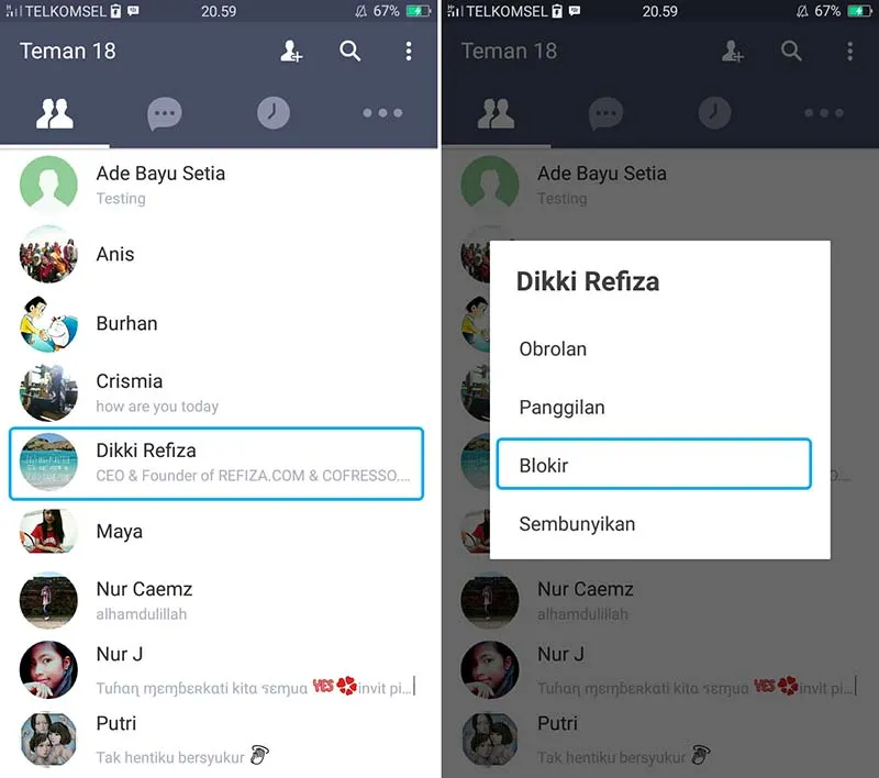 Blokir Teman di LINE Android