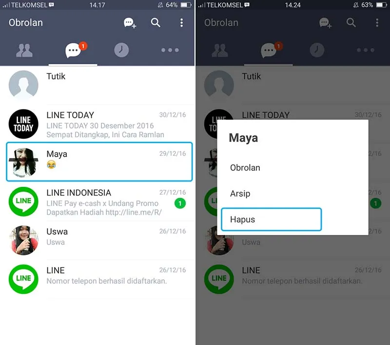 Hapus Chat di LINE Android