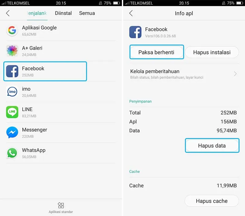 Hapus Data Aplikasi Facebook