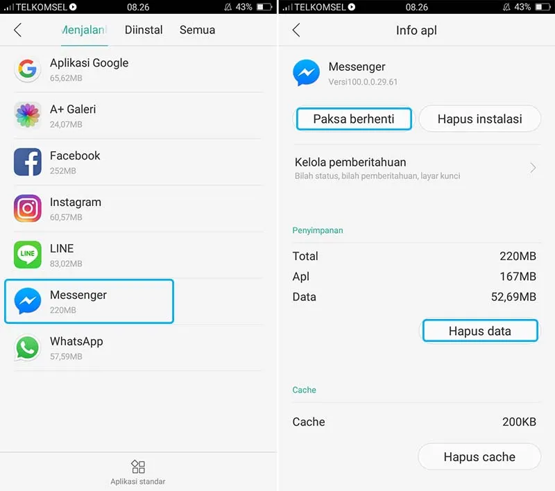Hapus Data Aplikasi Messenger