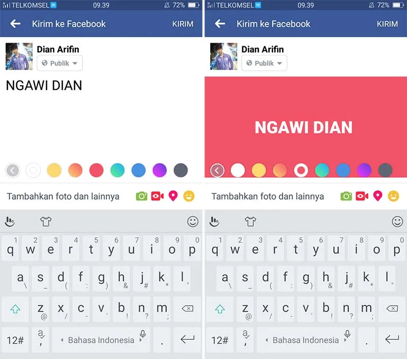 Membuat Status Dengan Background Berwarna di Facebook 2
