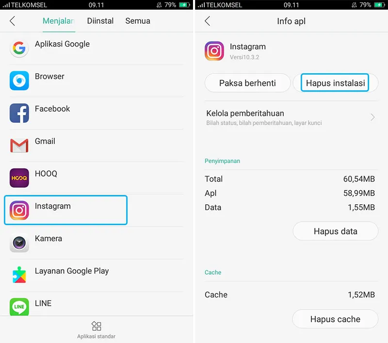 Hapus Aplikasi Instagram