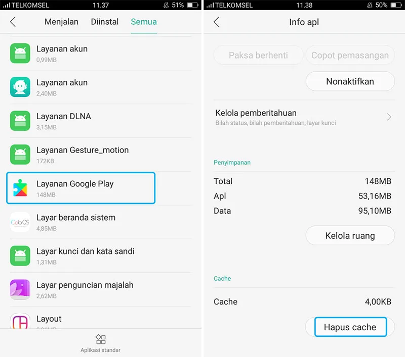 Hapus Cache Layanan Google Play