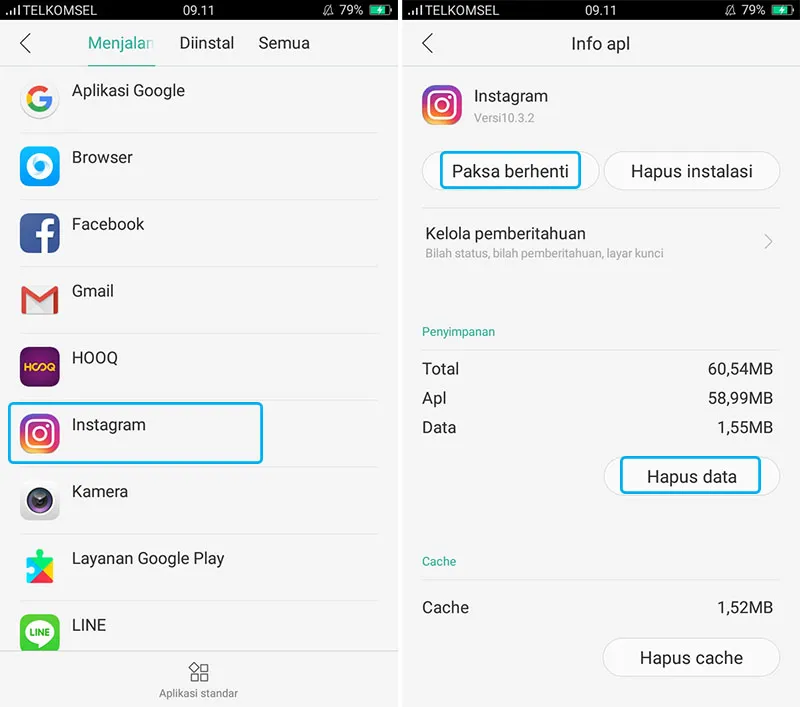 Hapus Data Aplikasi Instagram