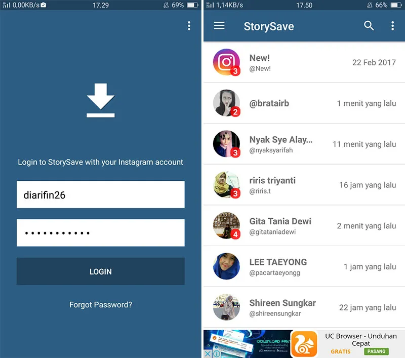 Login Aplikasi StorySave