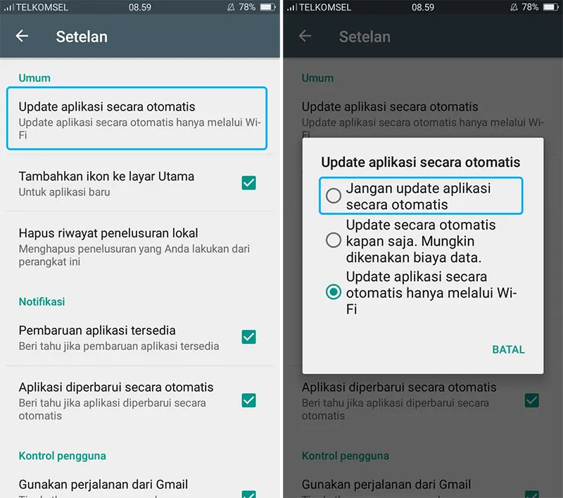 Matikan Update Otomatis Aplikasi