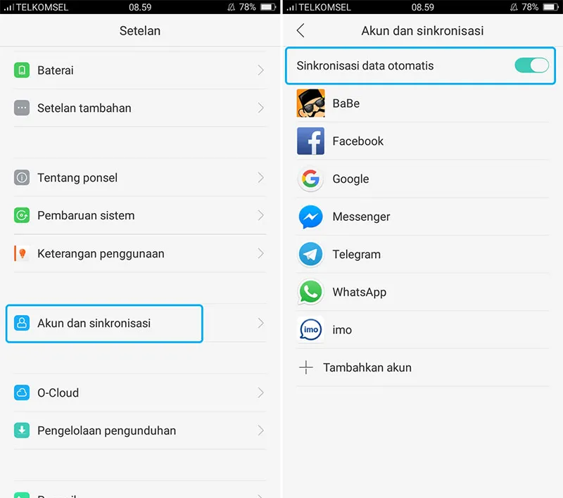 Non-Aktifkan Sinkronisasi Data