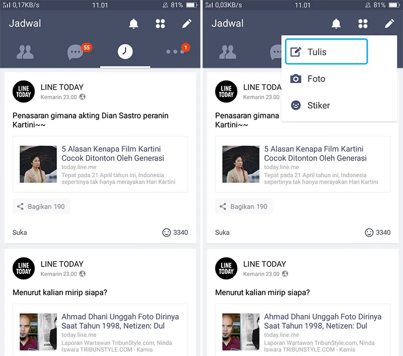 Membuat Status di LINE