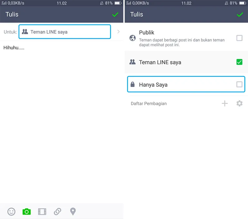 Menyembunyikan Postingan LINE