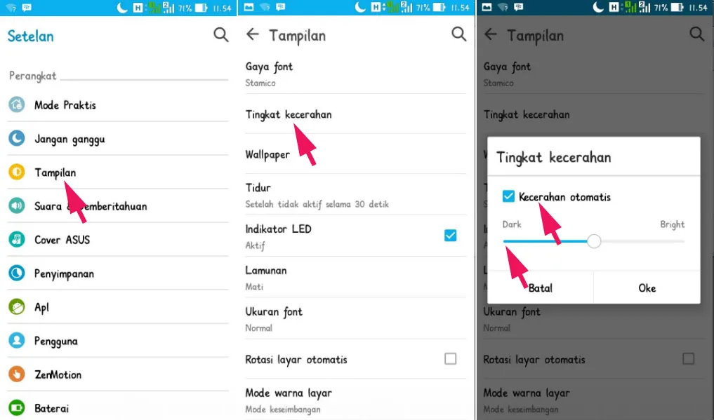 Mengurangi Tingkat Kecerahan Layar ASUS