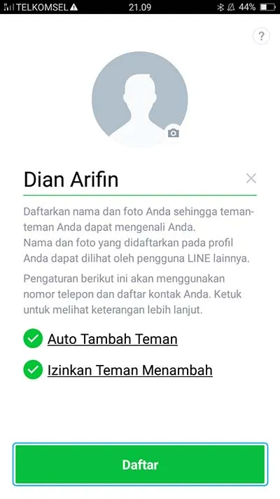 Mendaftar Aplikasi LINE 