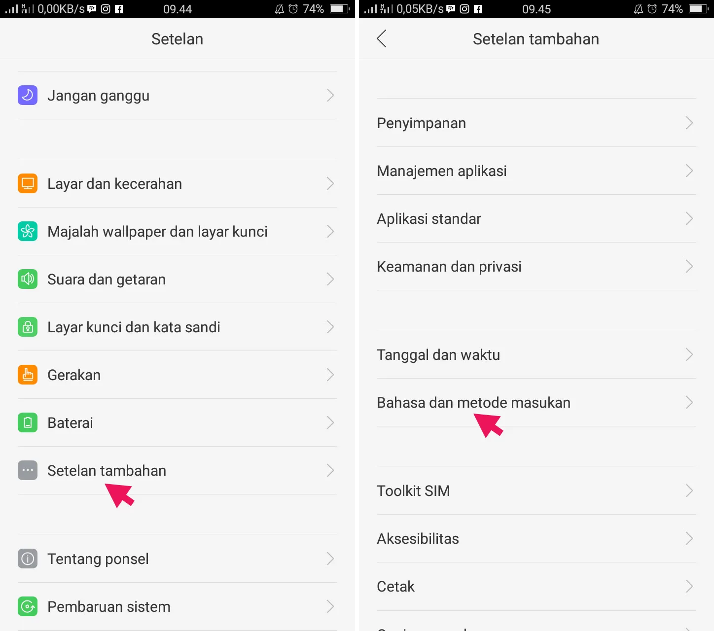 Mengubah Bahasa di OPPO
