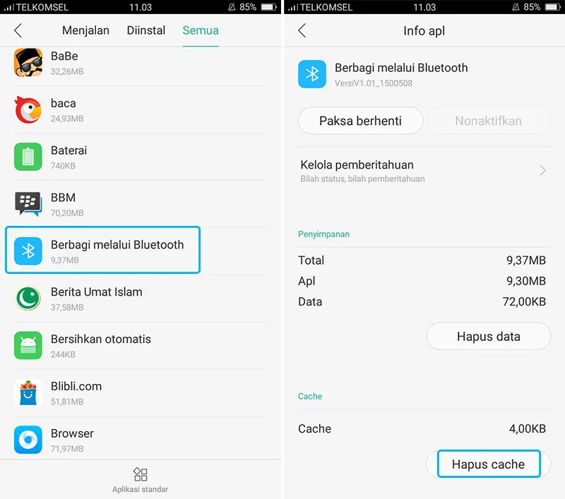 Hapus Cache Aplikasi Bluetooth