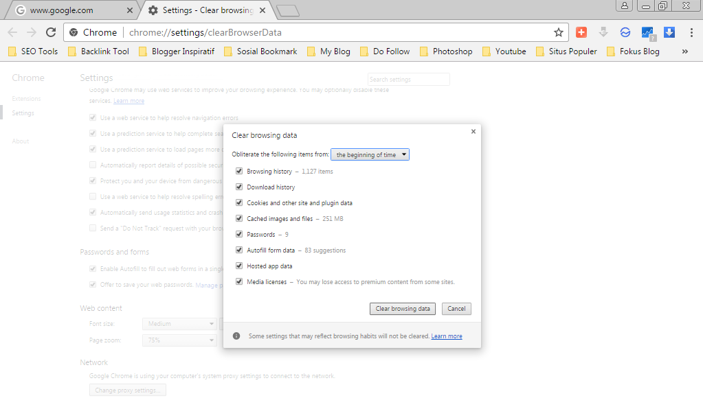Hapus Cache Google Chrome di Komputer