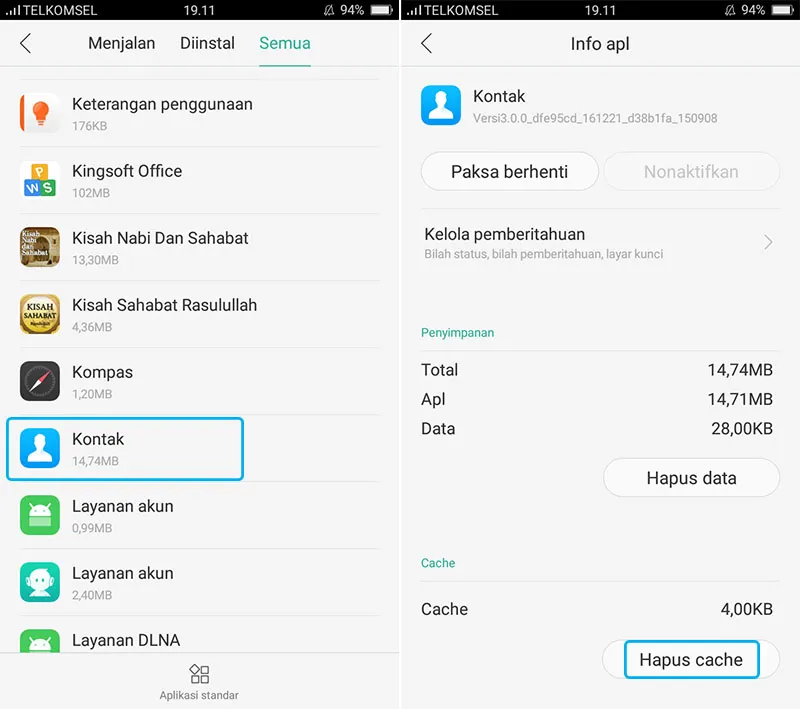 Hapus Cache Kontak Android