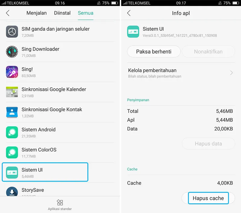 Hapus Cache Sistem UI