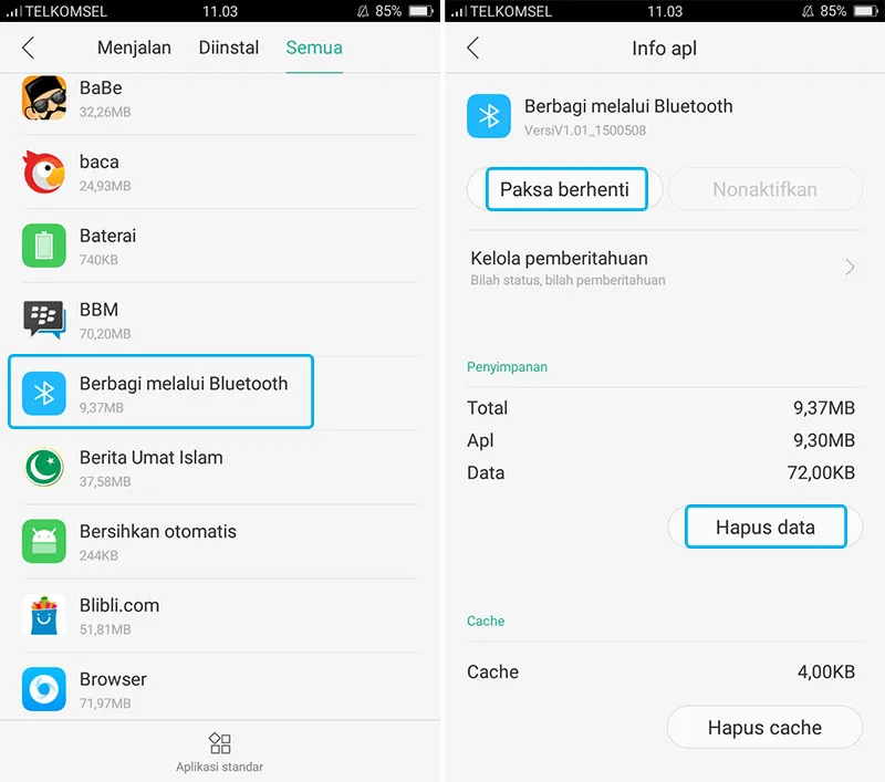 Hapus Data Aplikasi Bluetooth