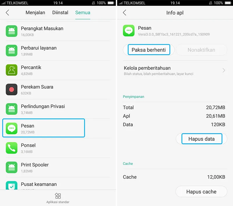 Hapus Data Aplikasi Pesan