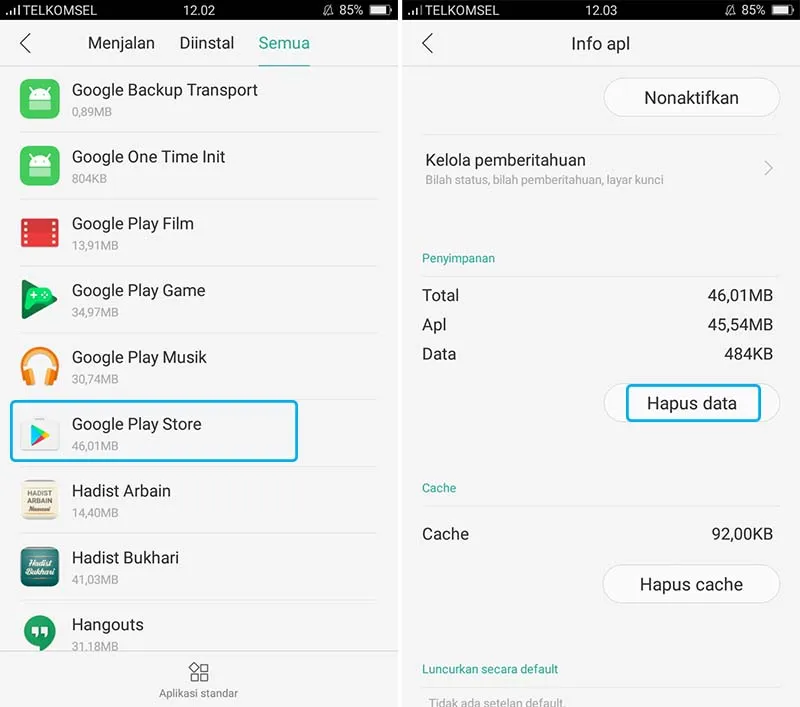 Hapus Data Google Play Store