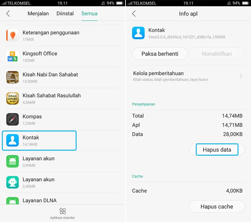 Hapus Data Kontak Android