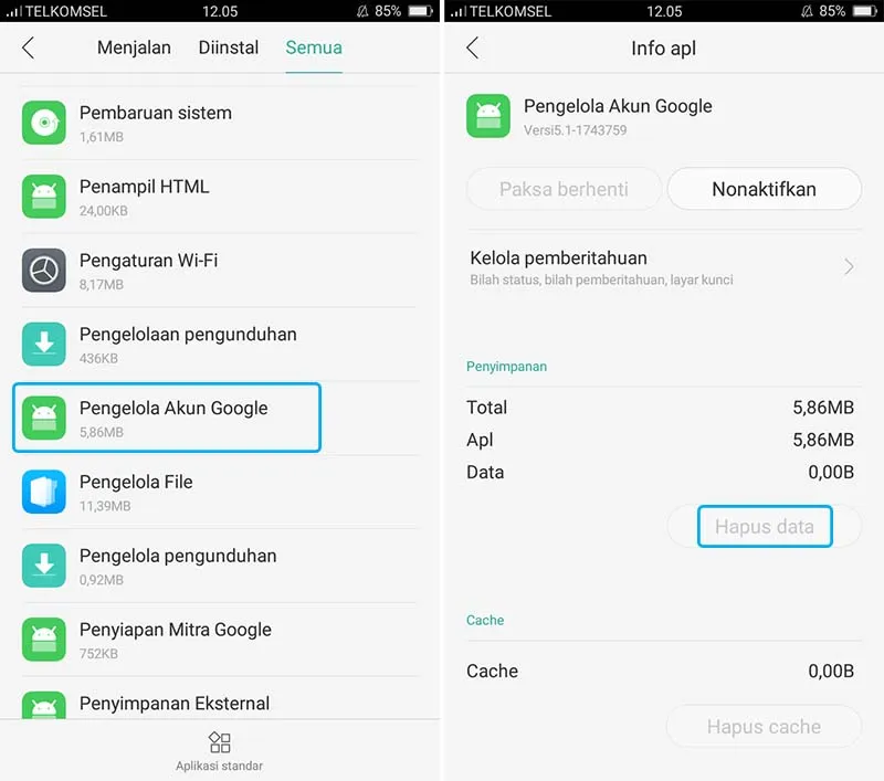 Hapus Data Pengelola Akun Google