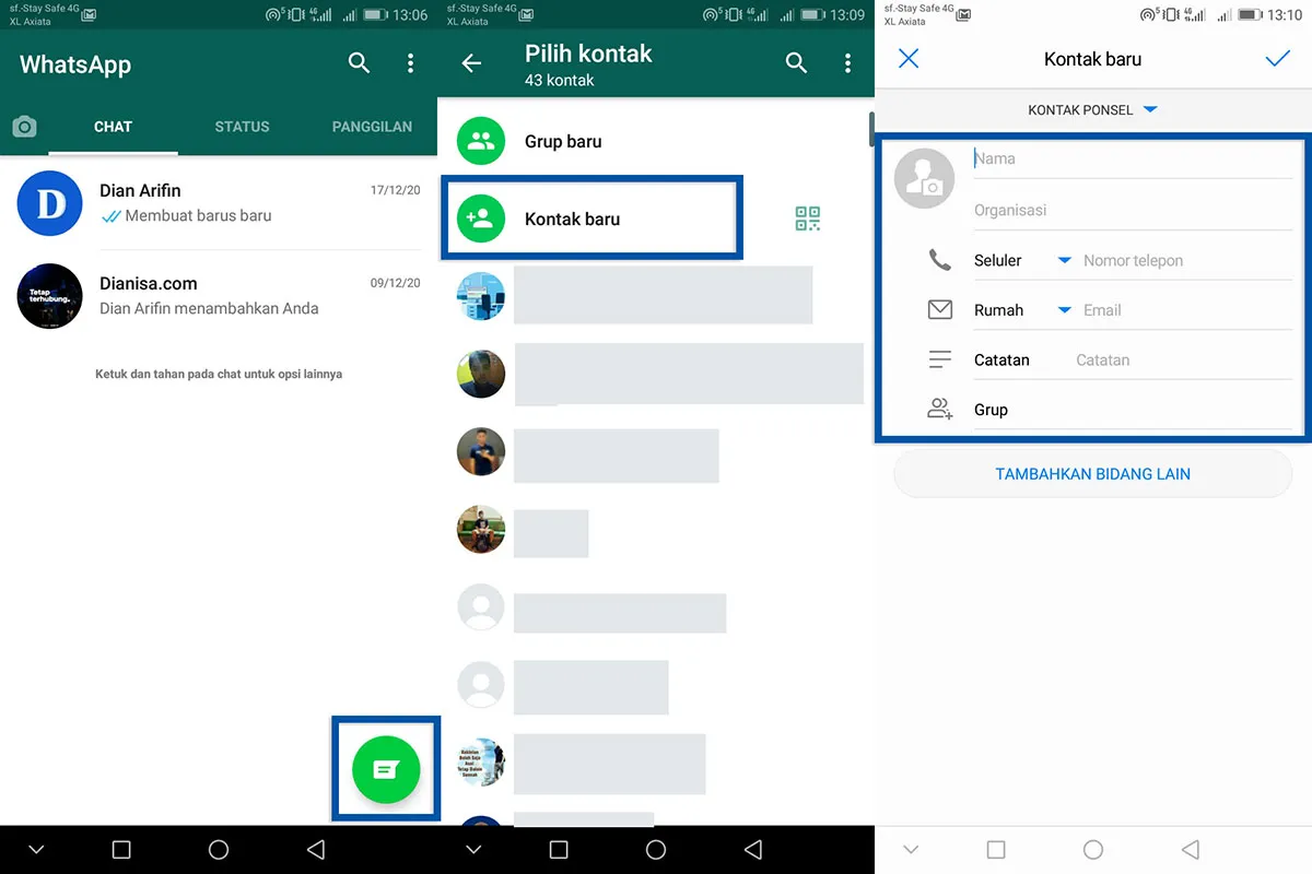 2 Menambahkan kontak baru WhatsApp