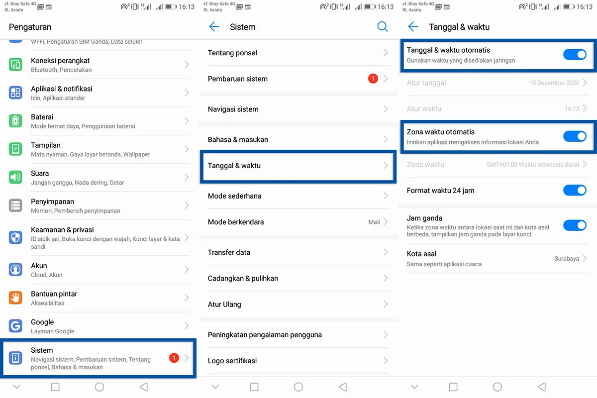 Atur tanggal dan waktu Android