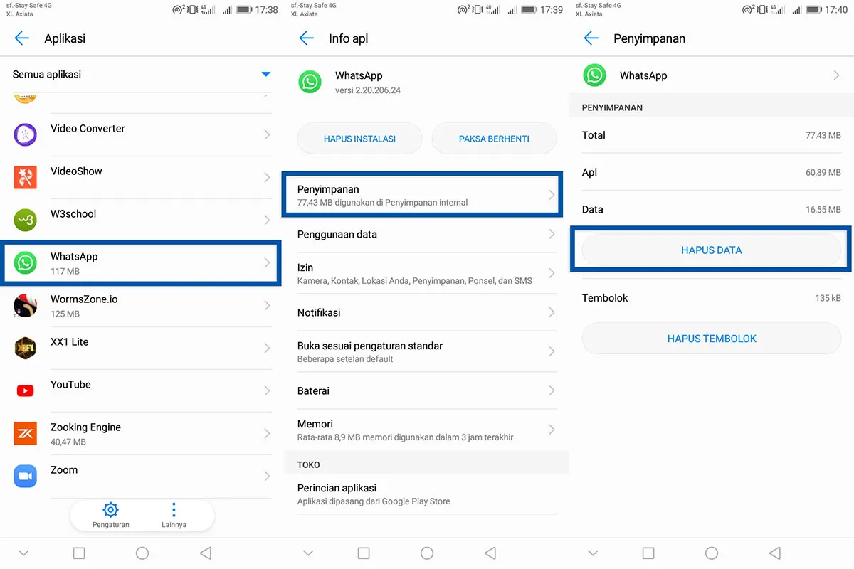 Cara Hapus Data Aplikasi WhatsApp