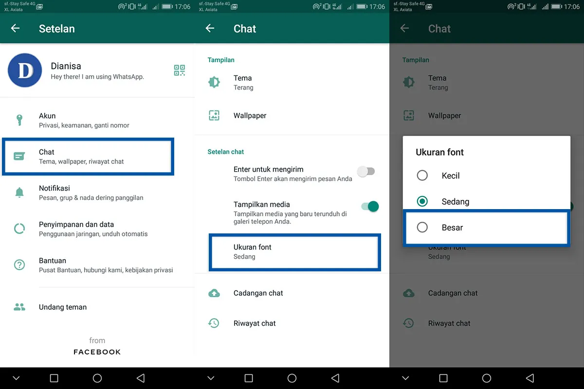 Tutorial mengubah ukuran font WhatsApp