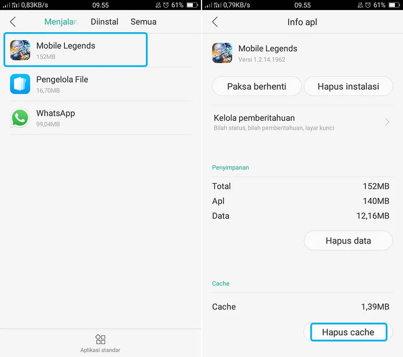 Hapus Cache Mobile Legends