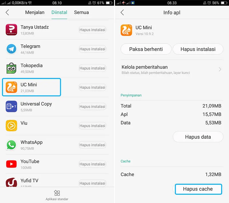 Hapus Cache UC Browser