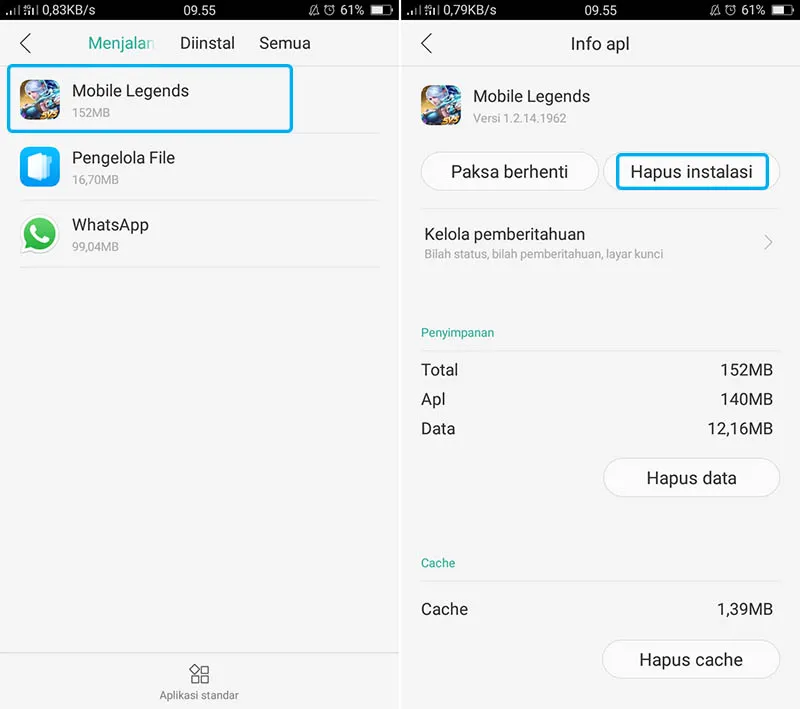 Uninstall Mobile Legends