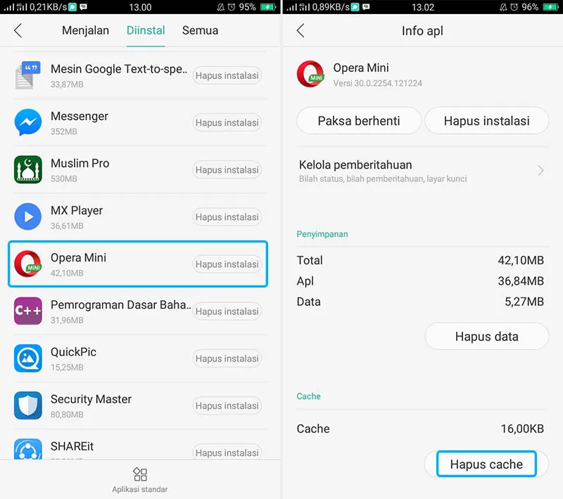 Hapus Cache Opera Mini