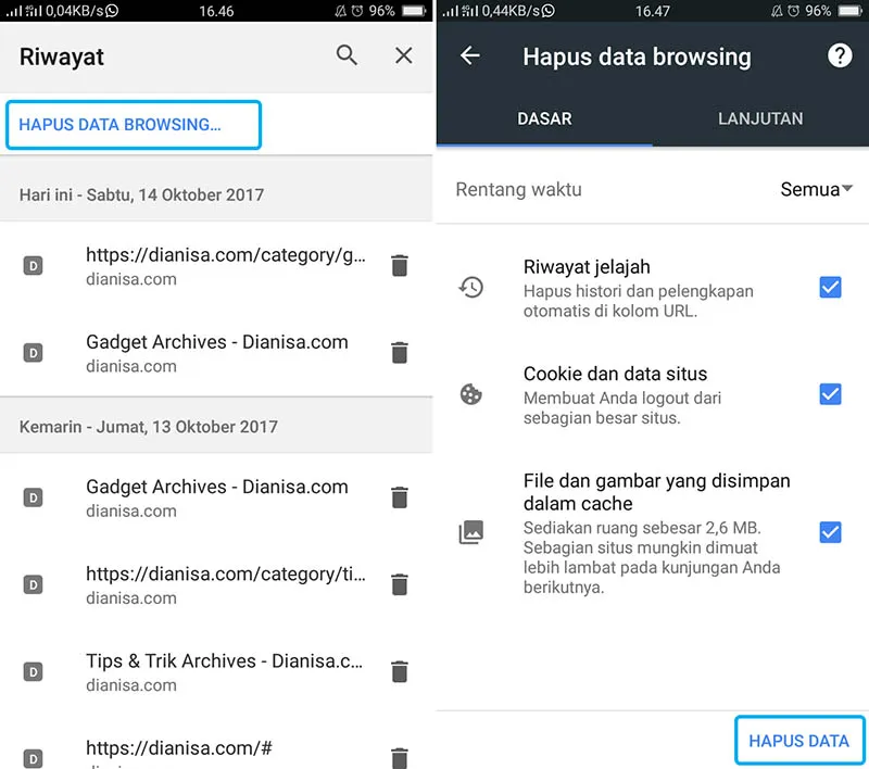 Hapus Riwayat Pencarian Google Chrome