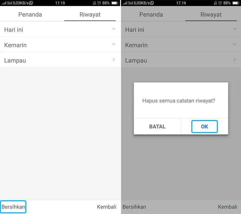 Hapus Riwayat Pencarian UC Browser