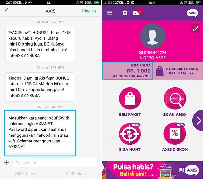 Masukkan Kode Verifikasi AXISnet
