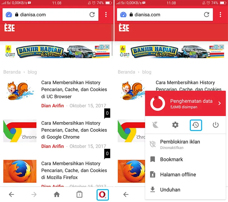 Menghapus Riwayat Pencarian Opera Mini