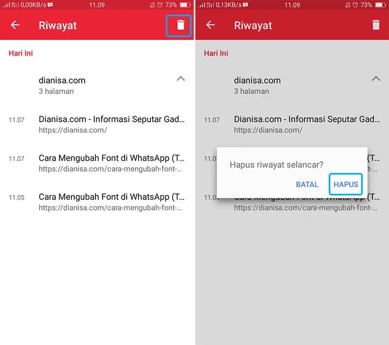 Menghapus Riwayat Pencarian Opera Mini
