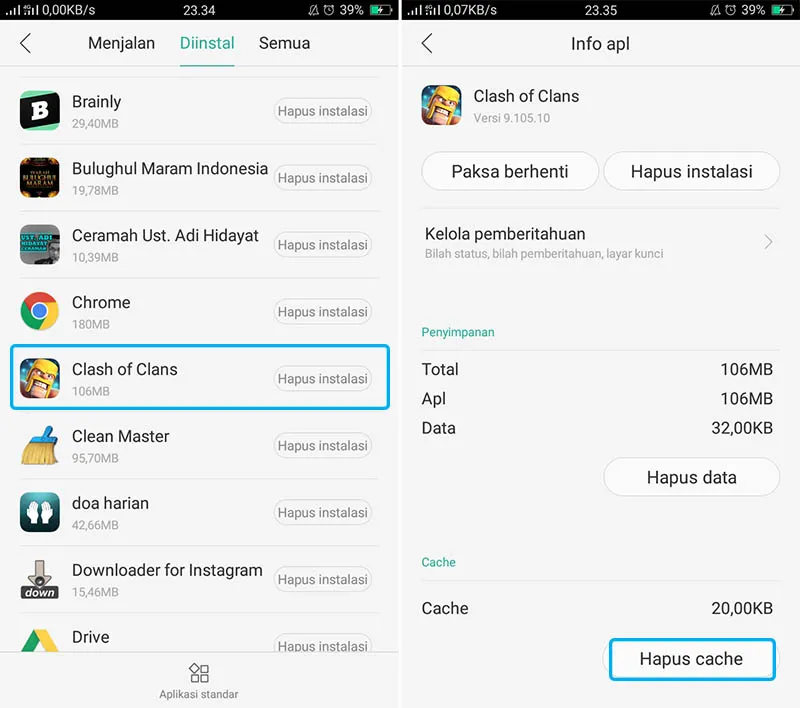 Hapus Cache Clash Of Clans