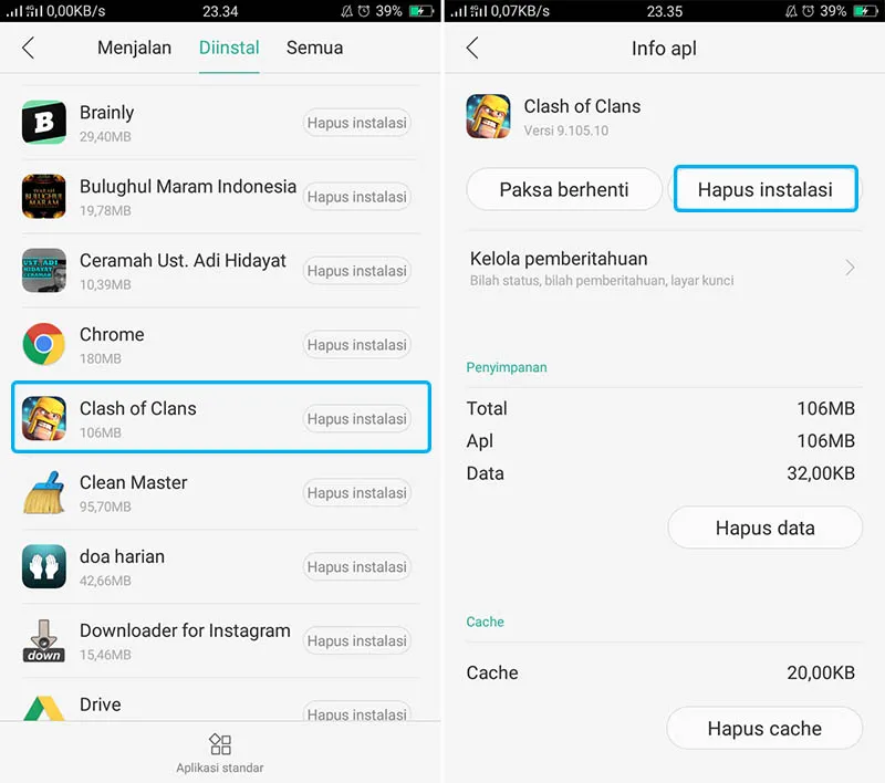 Uninstall Clash Of Clans