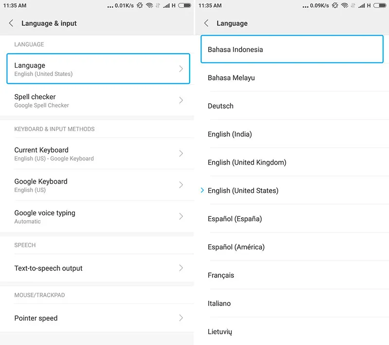 Merubah Setelan Bahasa Xiaomi