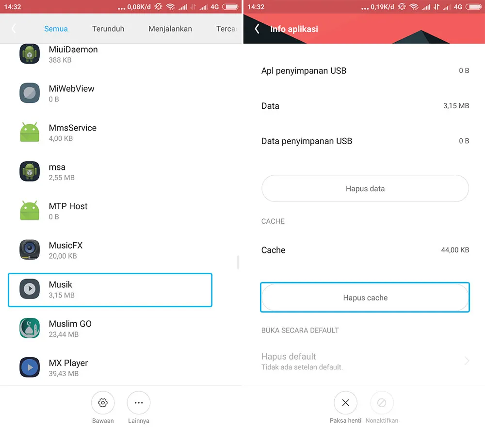 Hapus Cache Musik Xiaomi