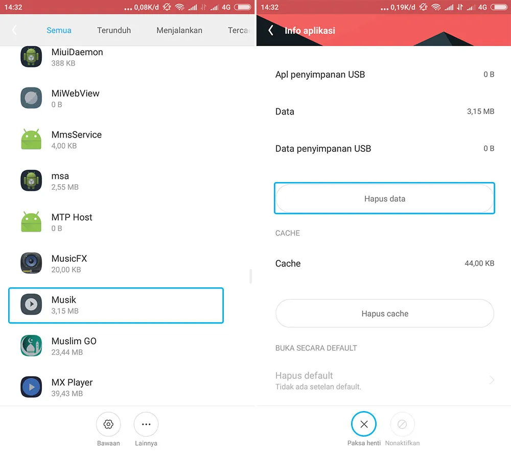 Hapus Data Musik Xiaomi